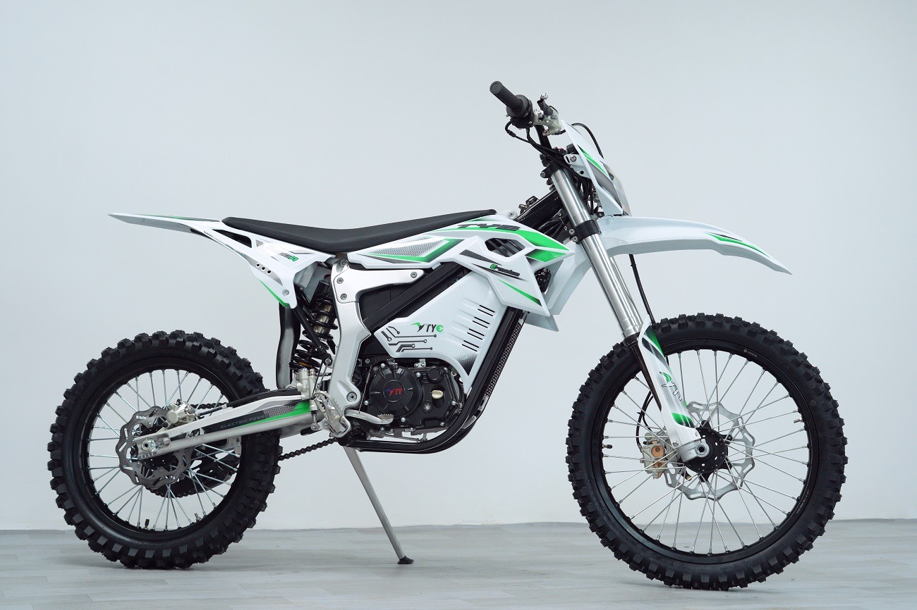 White and green TE5 electric off-road motorcycle
