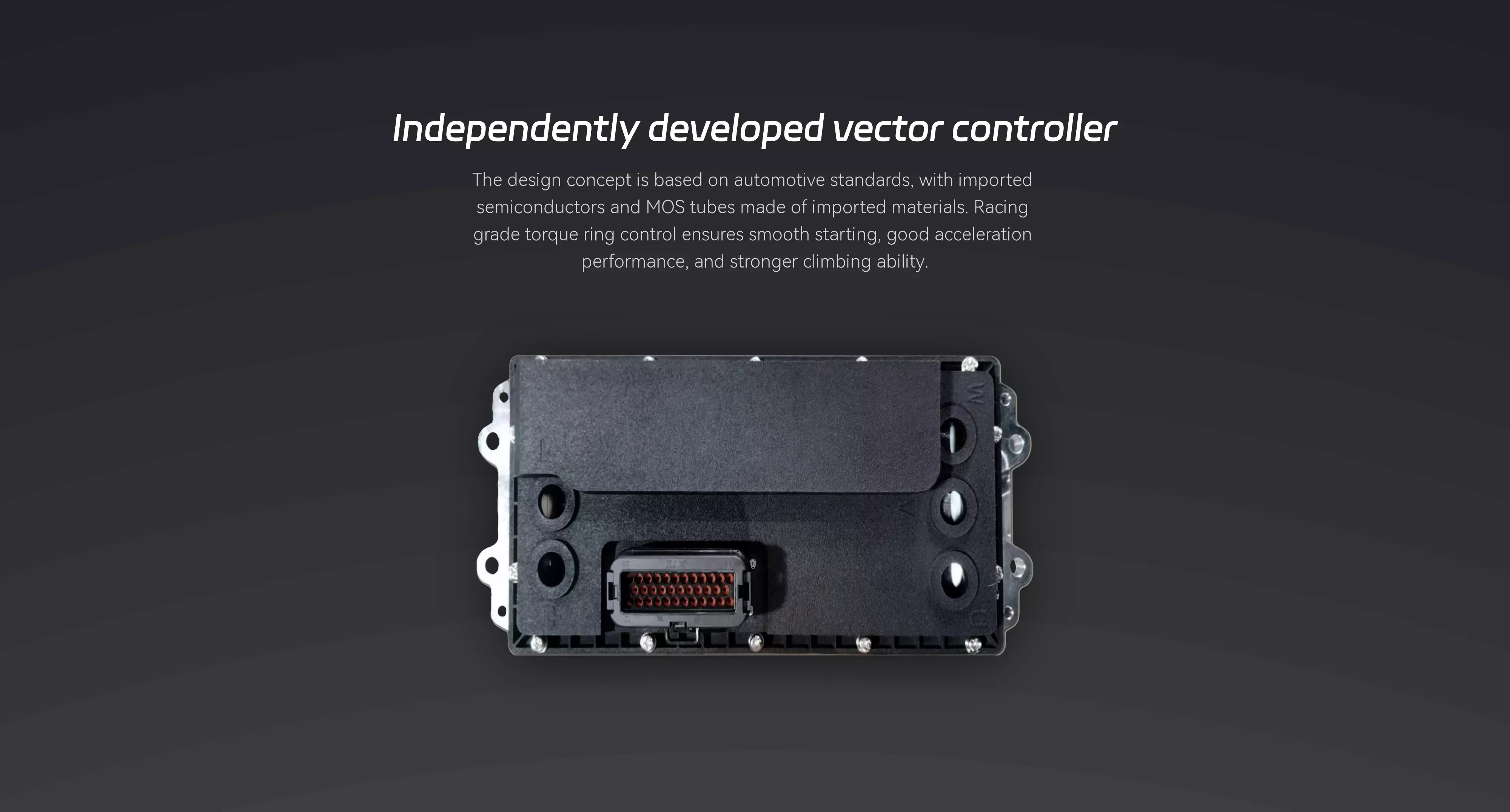 Electric motorcycle vector controller on a dark technical display